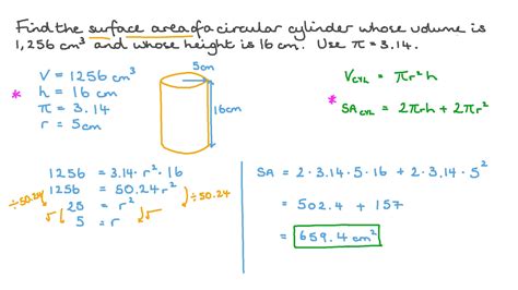 Question Video: Finding the Surface Area of a Circular Cylinder Given ...