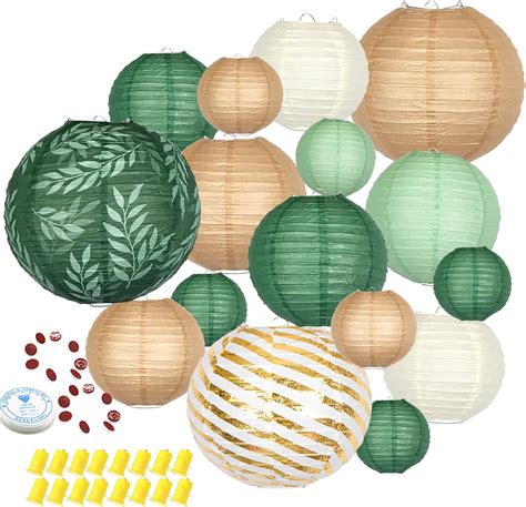 Hanging Paper Lanterns Decorative, Green Brown Paper Lanterns Ceiling ...