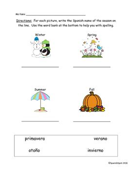 Free!!! Spanish worksheet / quiz- seasons & months by SpanishSpot