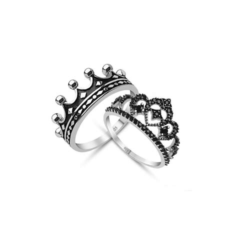 King & Queen,crown ring set,18k gold plated silver crown ring set,tiara rings,mens crown ring ...