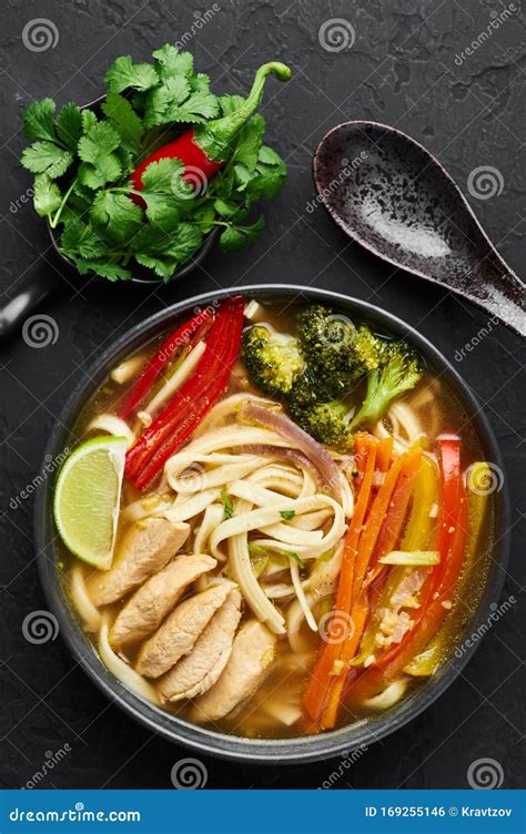 Chicken Thukpa In Black Bowl Isolated At White Background. Chicken ...