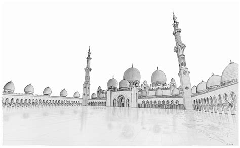 Sheikh Zayed Grand Mosque Drawing | جَامِع ٱلشَّيْخ زَايِد ٱلْكَبِيْر | Abu Dhabi | UAE ...