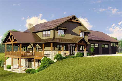 This barndominium-style house plan (designed with 2x6 exterior walls) is perfect for your side ...
