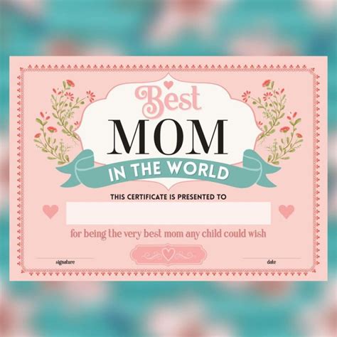 Best Mom in the World Certificate, Printable Best Mom Certificate, Printable Mom Award, Mother's ...