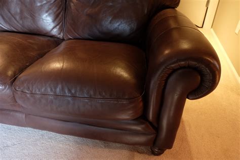 SOLD: Leather Loveseat with Ottoman, Med Brown