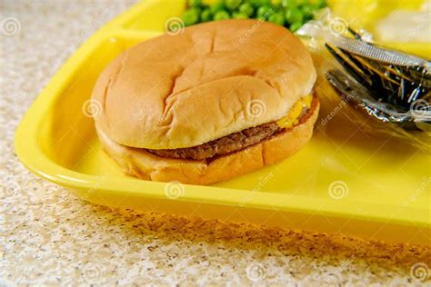 School Lunch Tray Cheeseburger Stock Image - Image of fast, hamburger ...