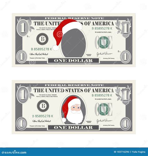 Design Template One Dollar Bill with Santa Claus. Stock Vector - Illustration of flyer, claus ...