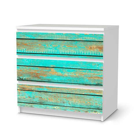 Klebefolie für Möbel Malm Kommode 3 Schubladen (IKEA) - Wooden Aqua– creatisto
