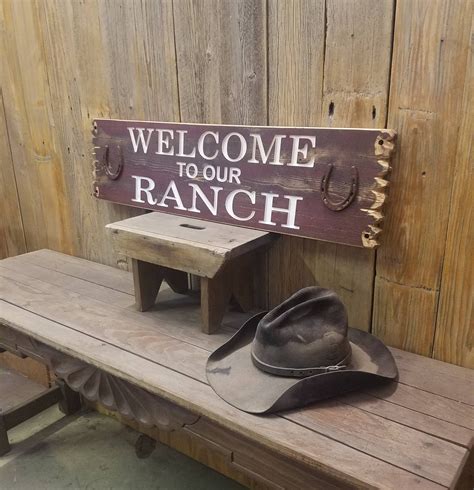 WELCOME to our RANCH Rustic Carved Wood Sign, Western décor, Bunk House, Cowboys, Cowgirls ...