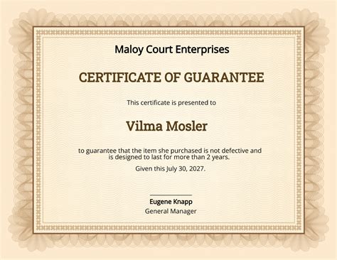 Guarantee Certificate Template - Edit Online & Download Example ...