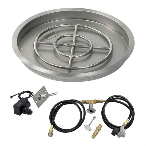 American Fire Glass 25 in. Round Stainless Steel Drop-In Fire Pit Pan with Spark Ignition Kit ...