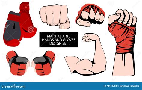 MMA or Boxing Red Gloves Hand Design Element Set Stock Vector ...