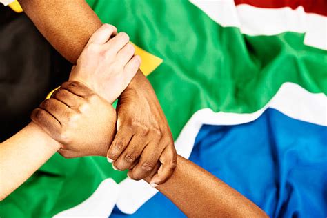 Royalty Free Rainbow Nation Unity Three Clasped Hands Against South African Flag Pictures ...