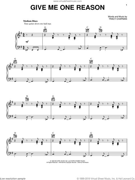 Tracy Chapman: Give Me One Reason sheet music for voice, piano or guitar