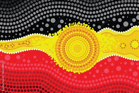 Dot art of aboriginal motif with the colors of the aboriginal flag ...