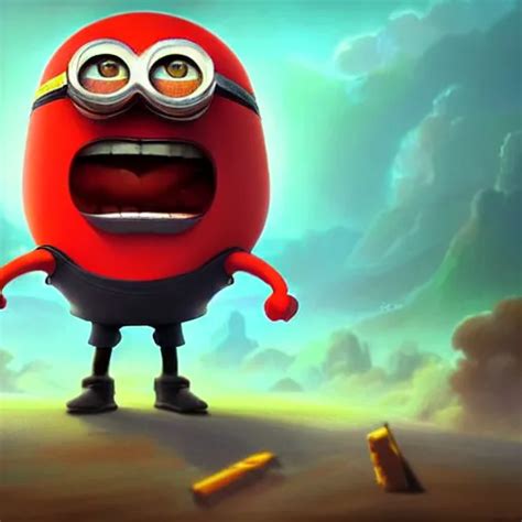 an epic painting minion, red really angry face with | Stable Diffusion