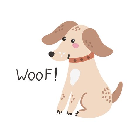 Cute dog with lettering Woof. Vector hand drawn illustration, children ...