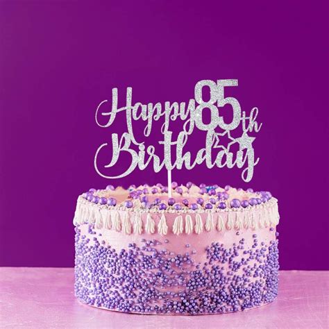 Paroke & Bubble Silver Glitter Happy 85th Birthday Cake Topper - 85th ...