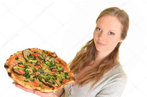 Girl eating pizza isolated on white Stock Photo by ©muro 9306802