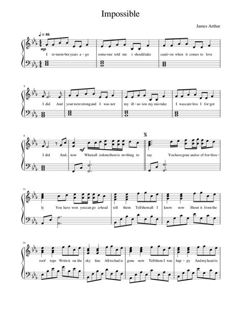 Impossible - James Arthur Sheet music for Piano (Solo) | Musescore.com