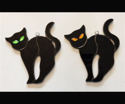 Handmade Stained Glass Halloween Spooky Black Cat - Etsy Canada | Cat ...