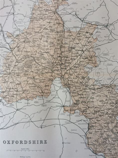 1868 Oxfordshire original antique map, english county, cartography, geography, wall decor, gift ...