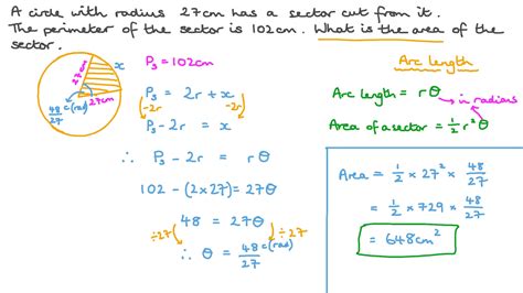 Question Video: Finding the Area of a Sector of a Circle given the ...