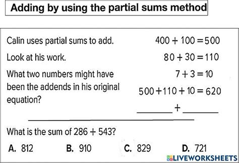 Use Partial Sums to Add 1 worksheet | Live Worksheets