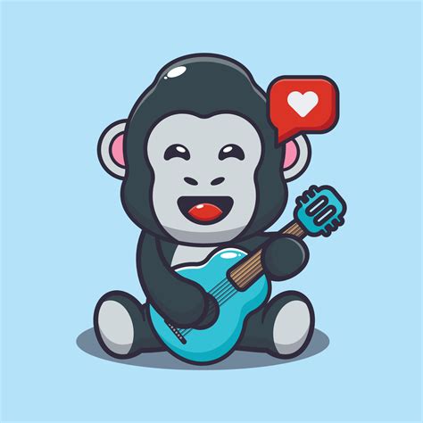 Cute gorilla playing guitar cartoon vector illustration 6595178 Vector Art at Vecteezy