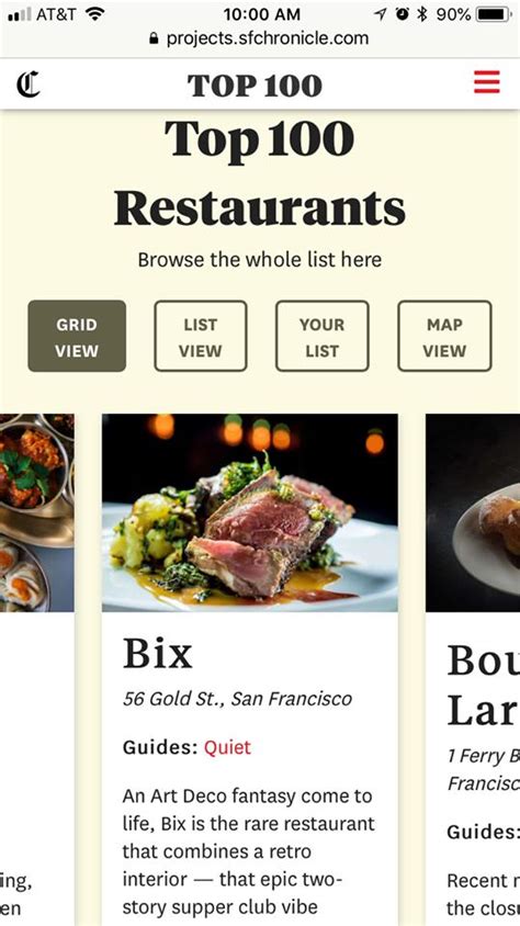 Menu at Bix restaurant, San Francisco