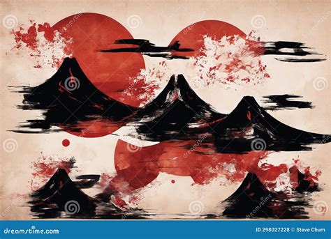 Japanese Ink Painting Style Landscape Painting Stock Illustration ...