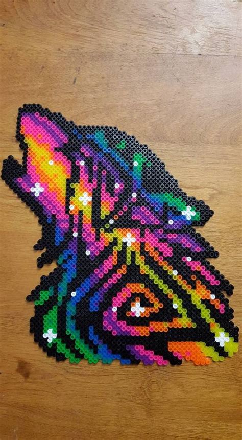 Rainbow Galaxy Wolf perler by LadyRaveicorn | Diy perler beads, Perler ...