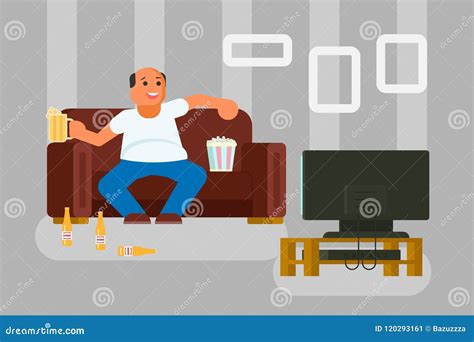 Cartoon Man Watching TV Vector Flat Illustration Stock Vector ...