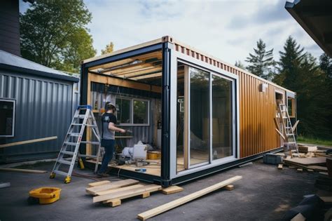 Premium AI Image | Turning Steel into Style Construction of a Trendy Tiny Container Home ...