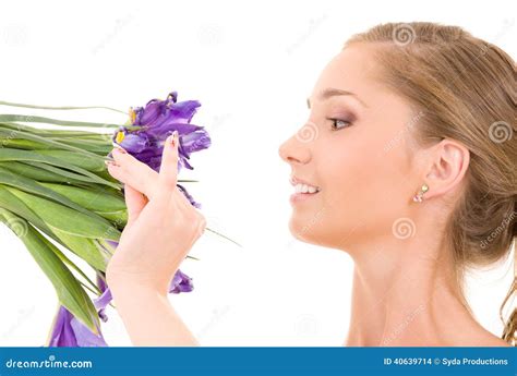 Happy girl with flowers stock photo. Image of bright - 40639714