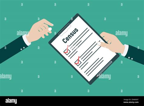 Census. Clipboard in pen in hand. Vector illustration flat design. Folder with documents Stock ...