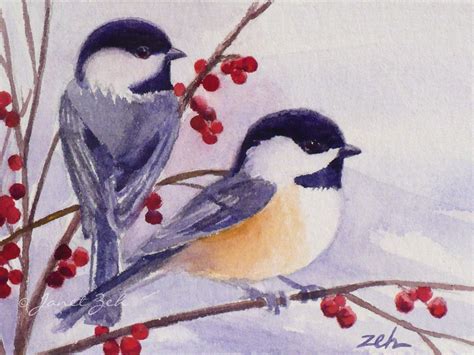 Janet Zeh Original Art Watercolor and Oil Paintings: Black-capped Chickadee Fine Art Giclee Bird ...