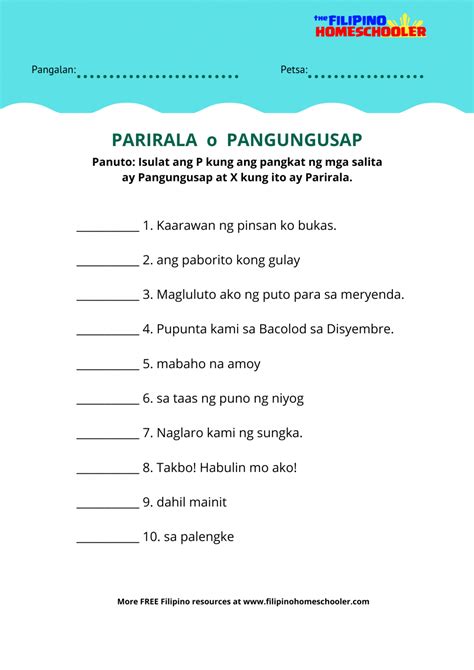 Pangungusap at Parirala at Mga Halimbawa — The Filipino Homeschooler