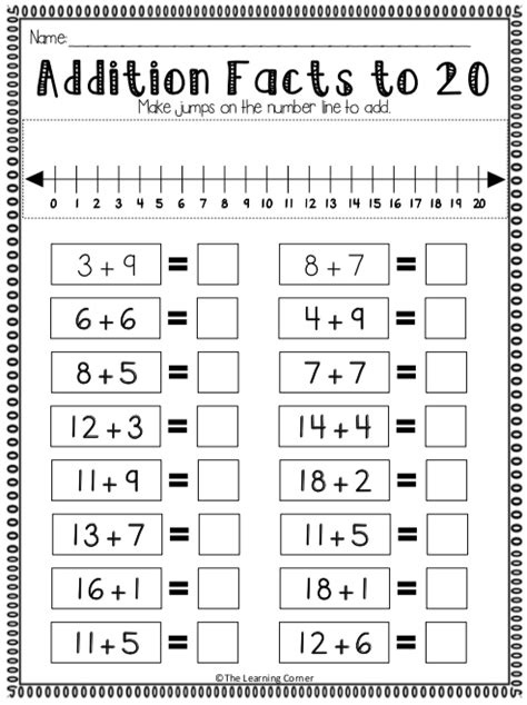 Addition Facts to 20 Using a Number Line - The Learning Corner