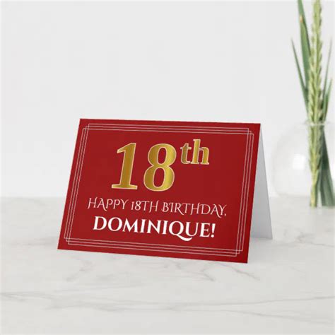 Elegant Faux Gold Look "18th" Birthday, Name (Red) Card | Zazzle