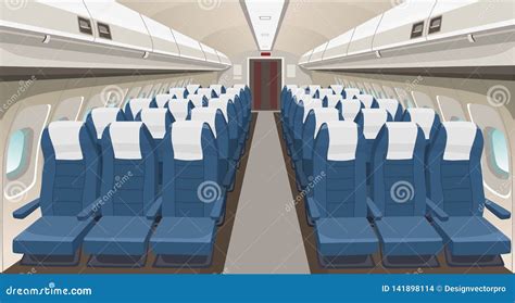 Airplane Interior With Seats And Aisle In Perspective View. Inside Modern Empty Air Plane ...