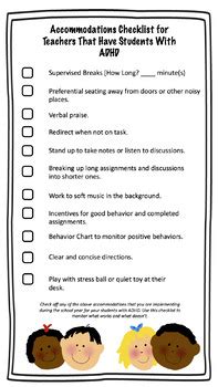 ADHD Accommodations Checklist by SPED Resources by Mrs Lavigne | TPT