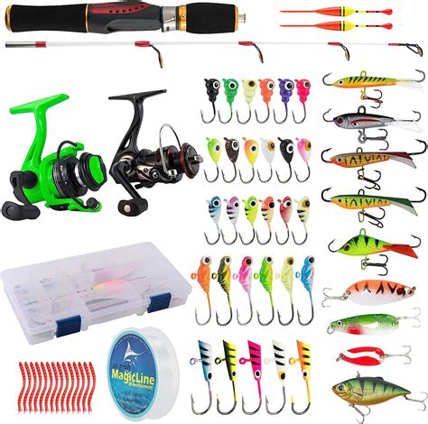 Amazon.com : Dr.Fish Ice Fishing Rod and Reel Combo with 2 Ice Spinning Reels Ice Fishing Gears ...