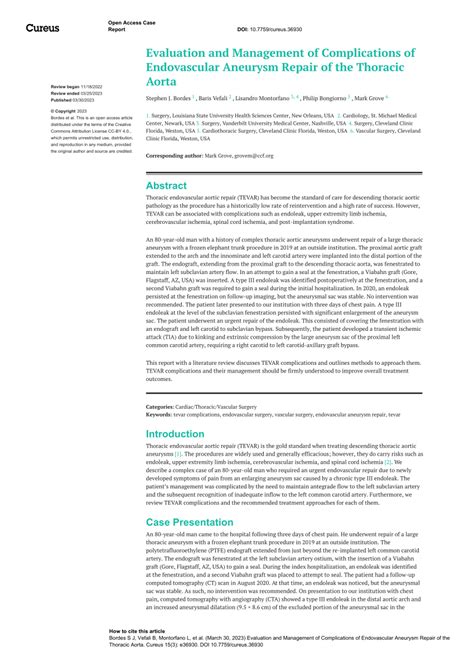 (PDF) Evaluation and Management of Complications of Endovascular Aneurysm Repair of the Thoracic ...