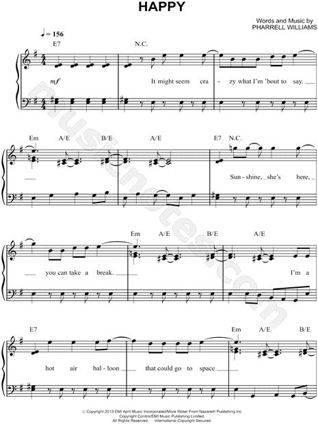 Pharrell Williams "Happy" Sheet Music (Easy Piano) in E Minor - Download & Print - SKU: MN0129254