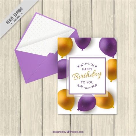 Free Vector | Birthday card with realistic balloons and envelope ...