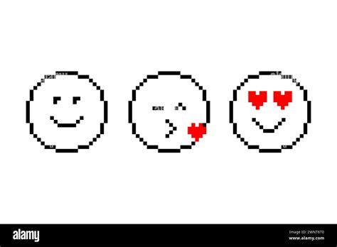 Cute pixel emoticons. Smile icons. Set of Emoji. Pixel art icons. Vector illustration. EPS 10 ...