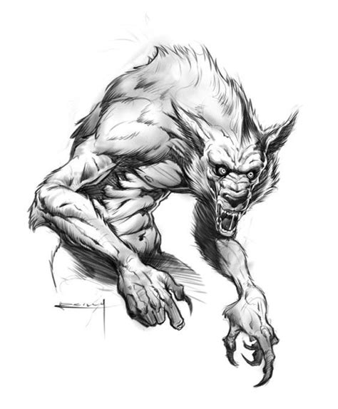 Crazy grey-ink muscular werewolf tattoo design - Tattooimages.biz