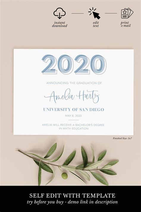 Modern Graduation Announcement Template Printable 2023 Grad - Etsy