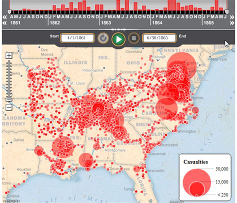 Battles and Casualties of the Civil War map - Elearning Examples